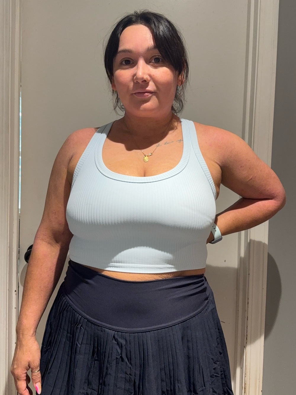 All In Motion Ribbed Long Line Sports Bra Crop Tank Top - Light Blue- Medium